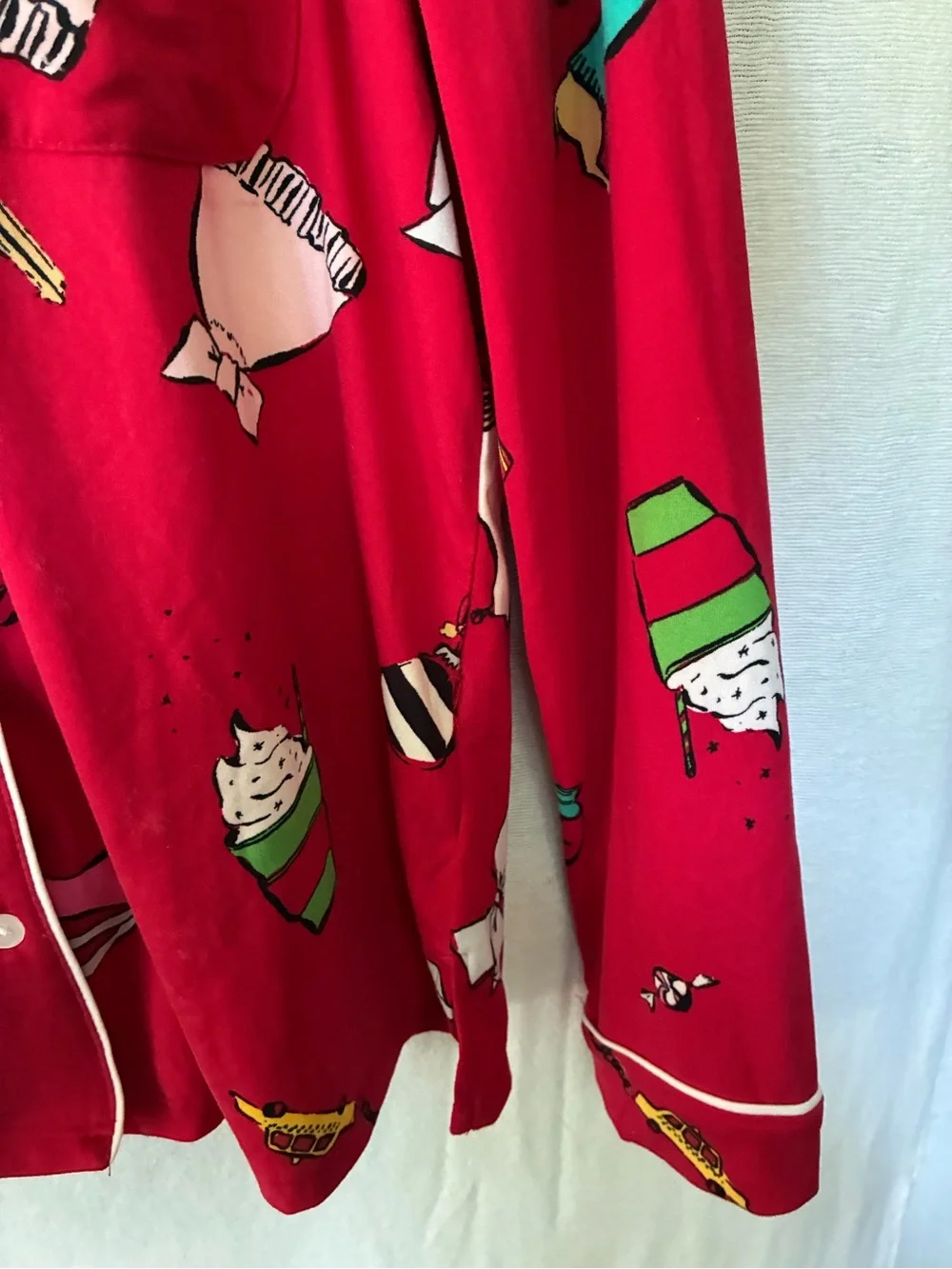 Kate Spade 2 Piece Pajama Set Small Elastic Waist Pants Button Down Christmas PJ